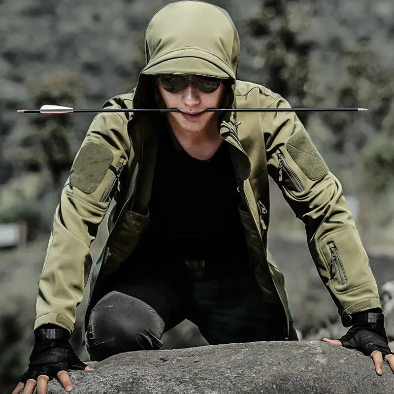 Men's Winter SoftShell Fleece Waterproof Jackets Male Hood Coats For Fishin/Hiking/Camping