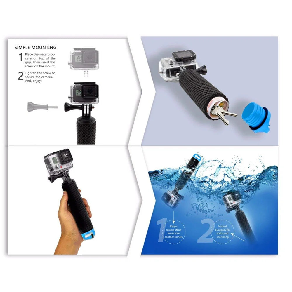 Water Floating Hand Grip Handle Mount for Gopro Hero 11 9 8 7 5 Xiaomi Yi 4K Sjcam DJI Osmo Action Camera