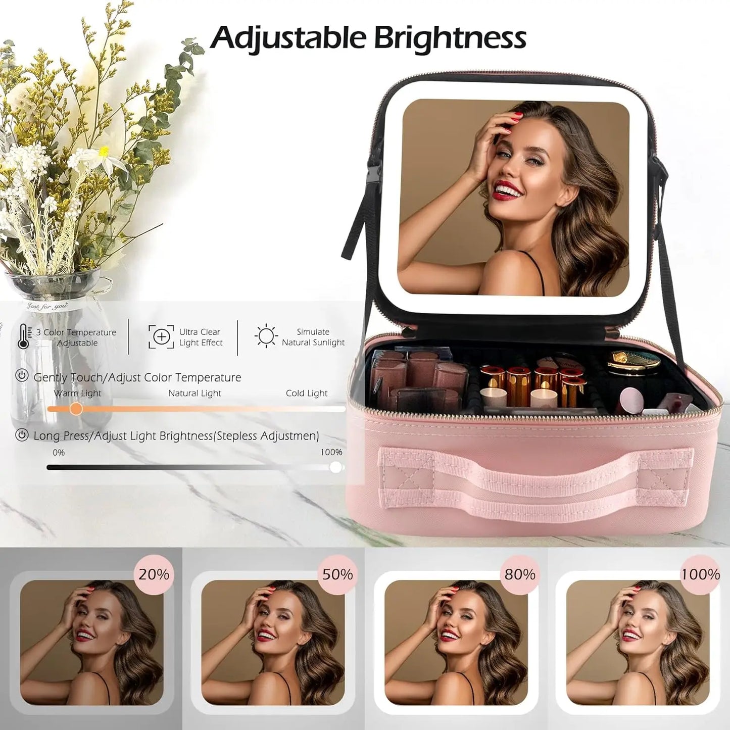 Makeup Bag with Mirror and Light
