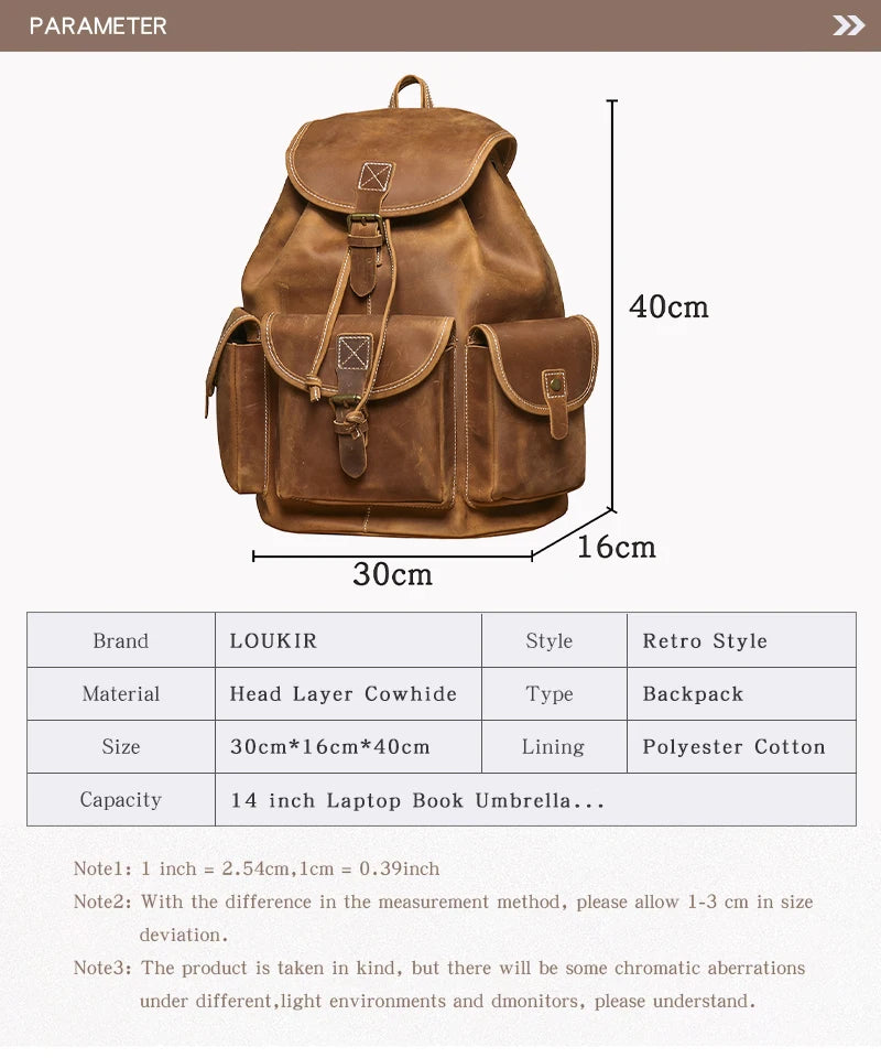 LUOKIR Leather Travel Backpack