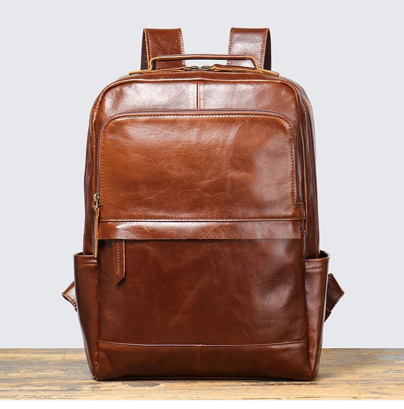 Vintage Cowhide Leather Backpack – Unisex 15'' Laptop Travel Bag