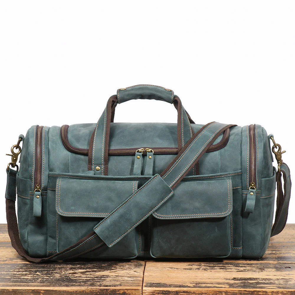 LUOKIR Genuine Leather Men's Shoulder Duffle Bag