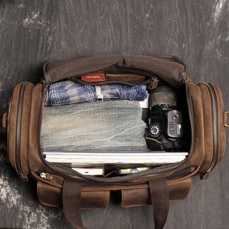 LUOKIR Genuine Leather Men's Shoulder Duffle Bag