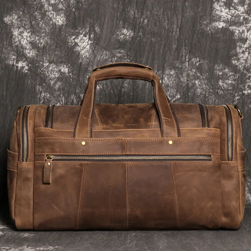 LUOKIR Genuine Leather Men's Shoulder Duffle Bag