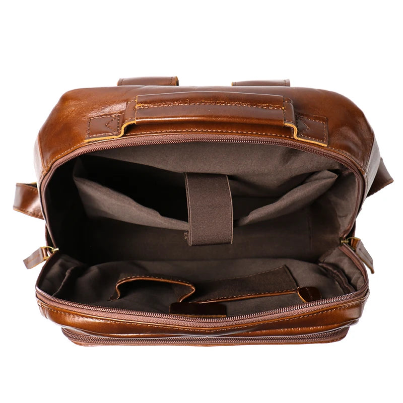 Vintage Cowhide Leather Backpack – Unisex 15'' Laptop Travel Bag