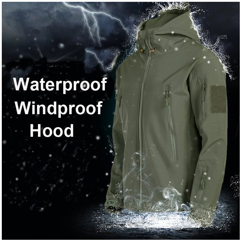 Men's Winter SoftShell Fleece Waterproof Jackets Male Hood Coats For Fishin/Hiking/Camping