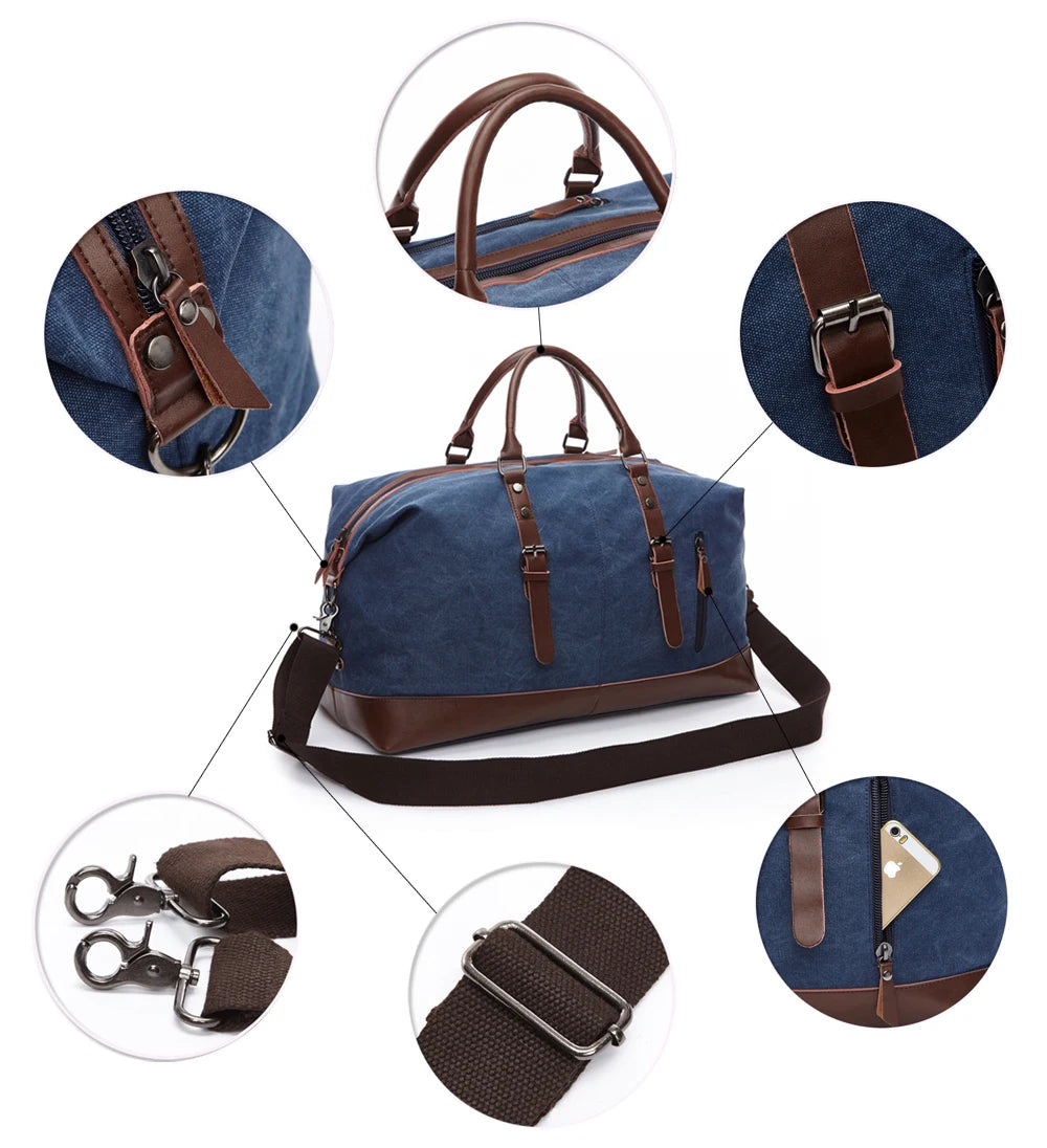 MARKROYAL Canvas Leather Men Carry On Luggage Bag