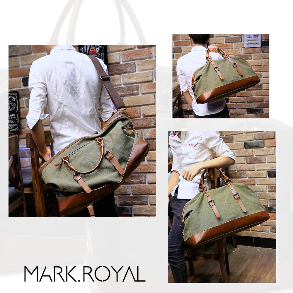 MARKROYAL Canvas Leather Men Carry On Luggage Bag