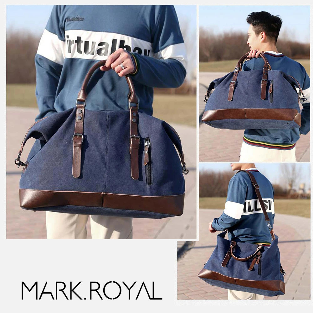 MARKROYAL Canvas Leather Men Carry On Luggage Bag