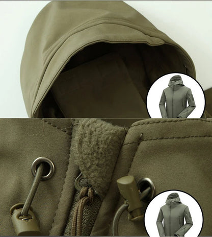 Men's Winter SoftShell Fleece Waterproof Jackets Male Hood Coats For Fishin/Hiking/Camping