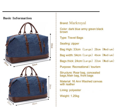 MARKROYAL Canvas Leather Men Carry On Luggage Bag