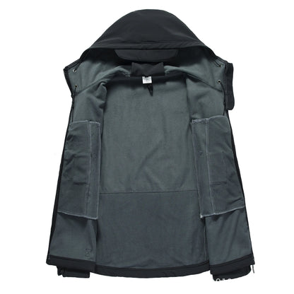 Men's Winter SoftShell Fleece Waterproof Jackets Male Hood Coats For Fishin/Hiking/Camping