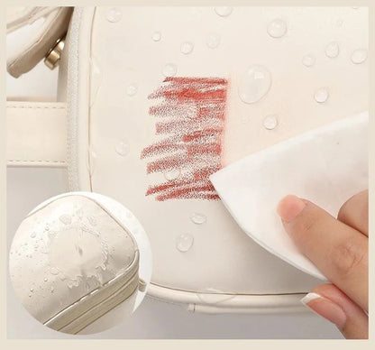Large Leather Makeup Bag Portable - Double Zipper