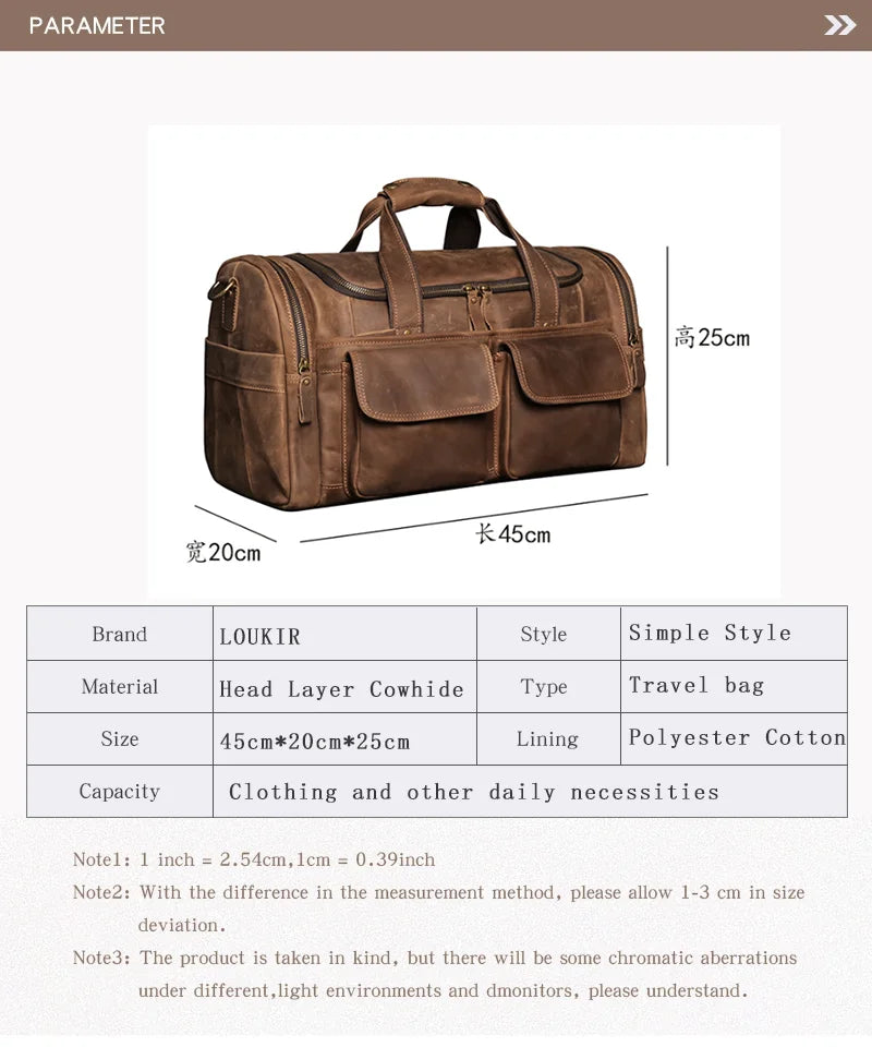 LUOKIR Genuine Leather Men's Shoulder Duffle Bag