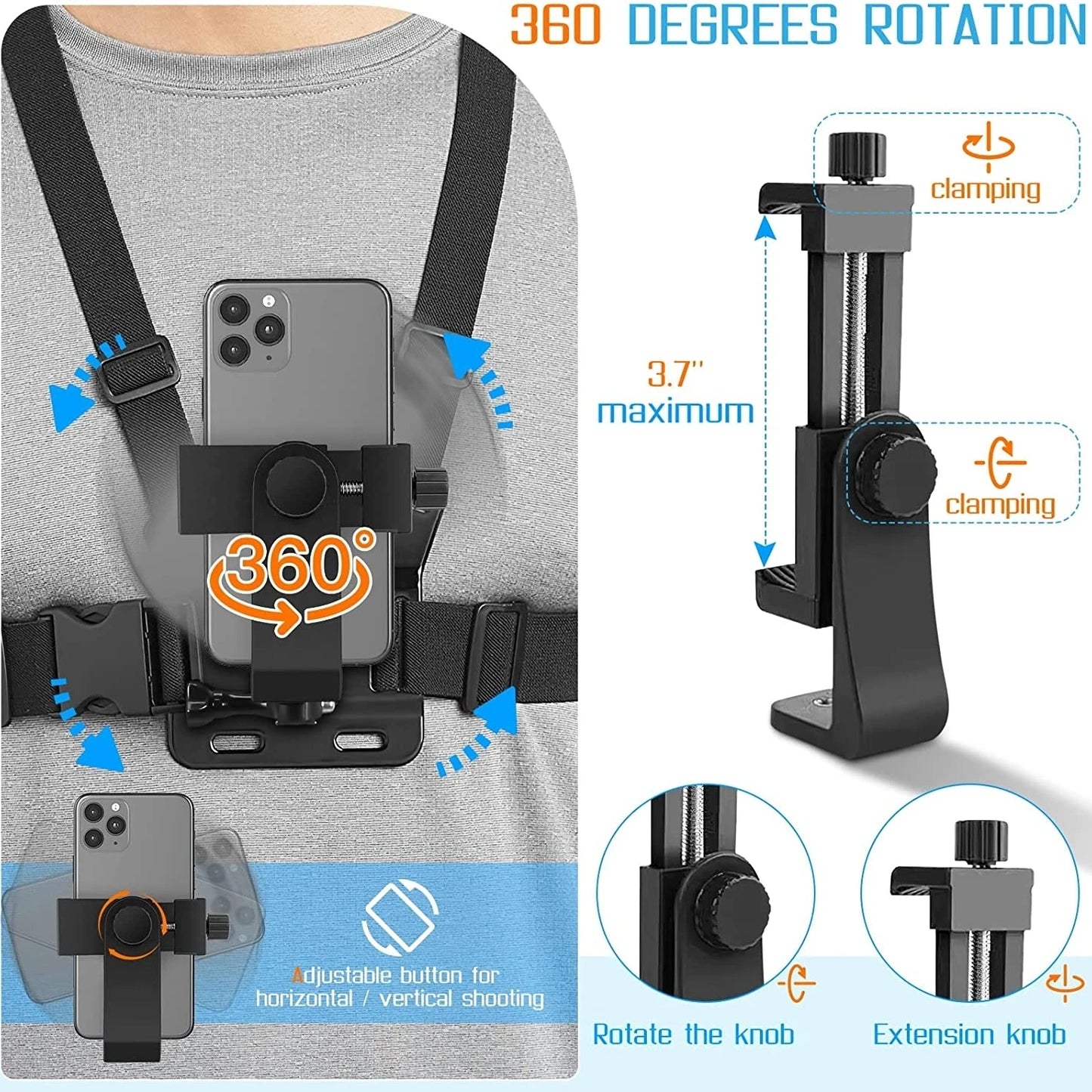 Phone Chest Strap Mount Belt for Smartphone - GoPro - DJI Action Camera Live Shooting