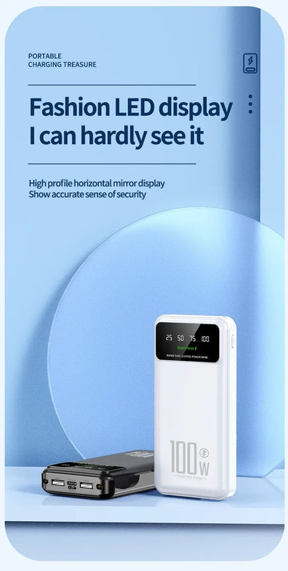 100W Super Fast Charging Power Bank 30000mAh with LED Ligh for Apple & Android
