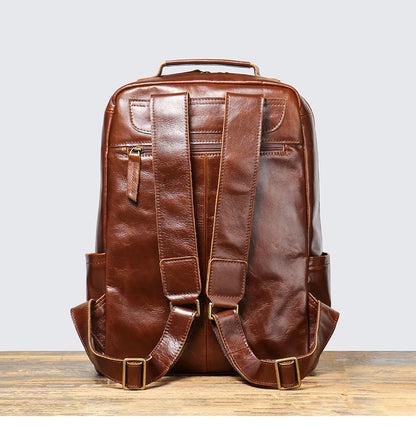 Vintage Cowhide Leather Backpack – Unisex 15'' Laptop Travel Bag