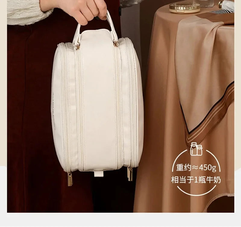 Large Leather Makeup Bag Portable - Double Zipper
