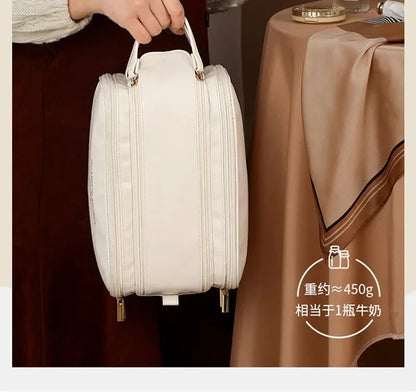 Large Leather Makeup Bag Portable - Double Zipper