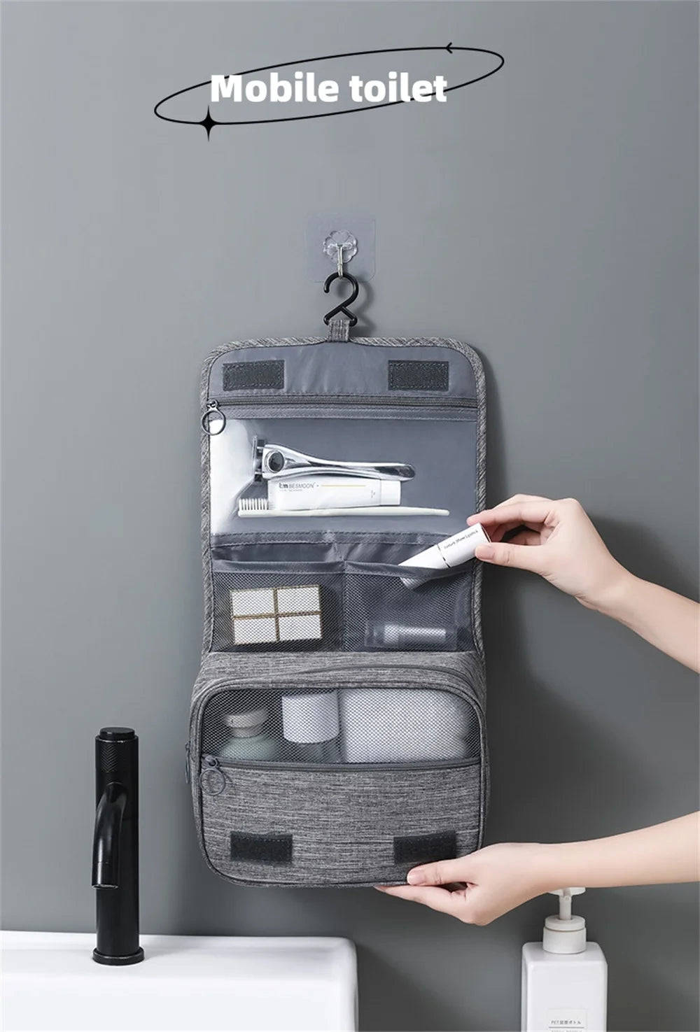 Portable Toiletry Washbag with Hanging Hook