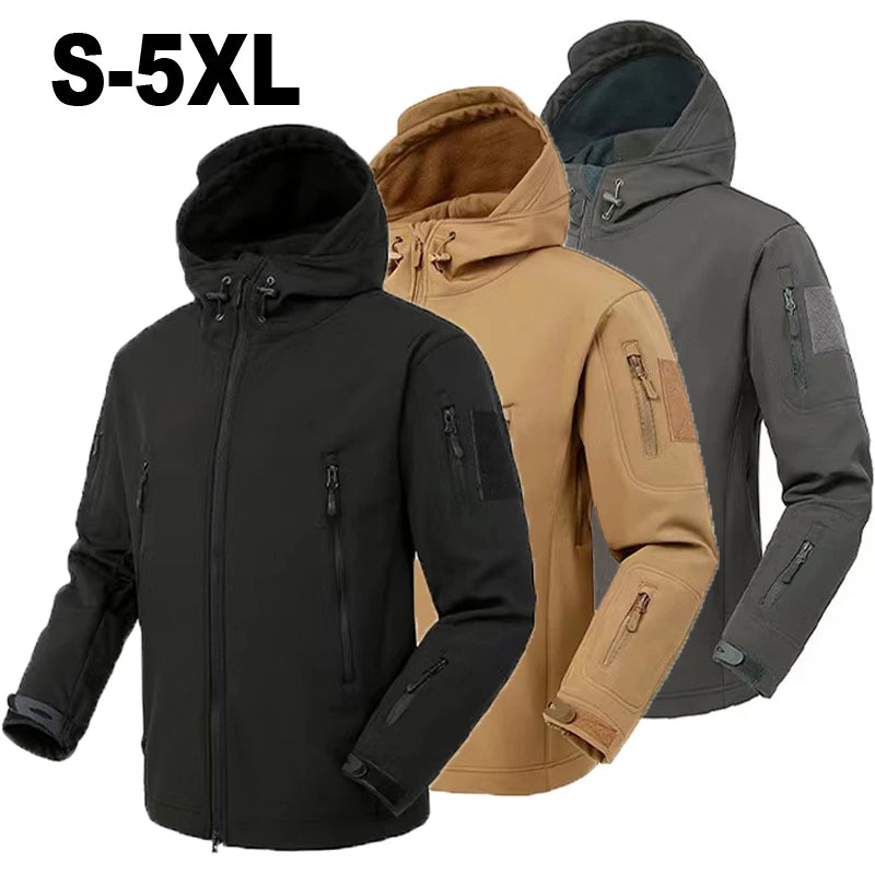Men's Winter SoftShell Fleece Waterproof Jackets Male Hood Coats For Fishin/Hiking/Camping