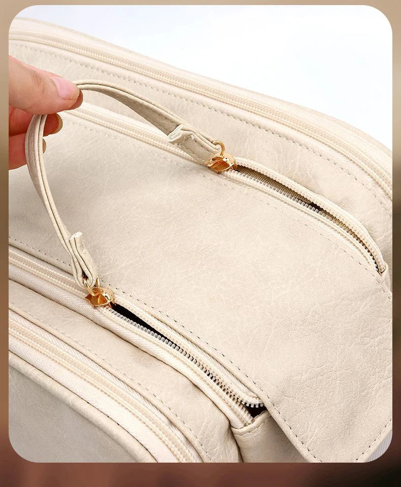 Large Leather Makeup Bag Portable - Double Zipper