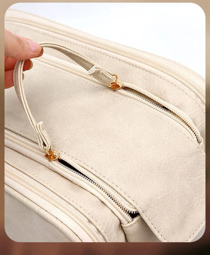 Large Leather Makeup Bag Portable - Double Zipper