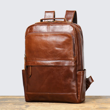 Vintage Cowhide Leather Backpack – Unisex 15'' Laptop Travel Bag