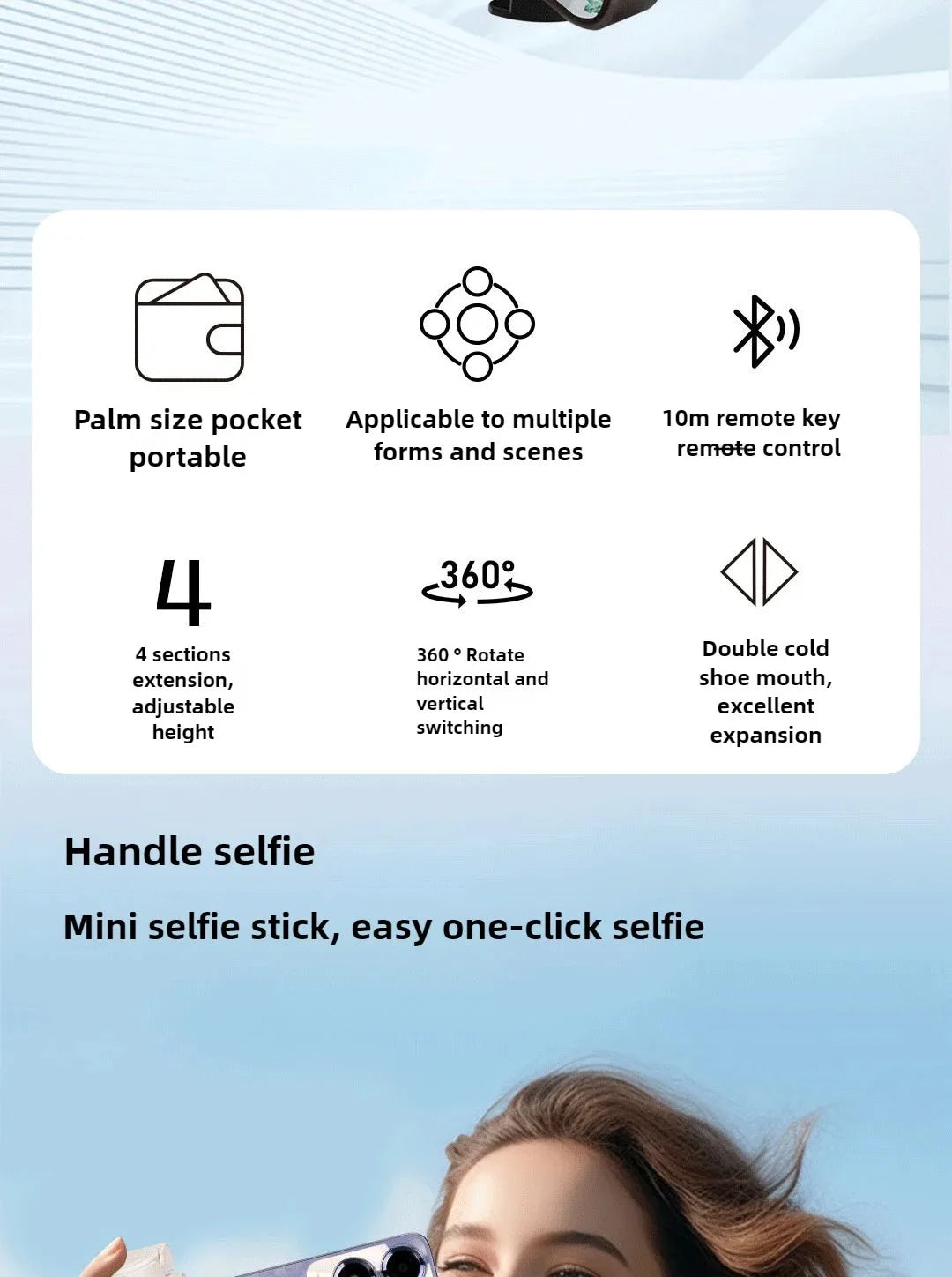 Super Mini Selfie Stick Portable Phone Holder Shooting Aid Versatile Integrated Design Bluetooth Remote For Live Broadcast