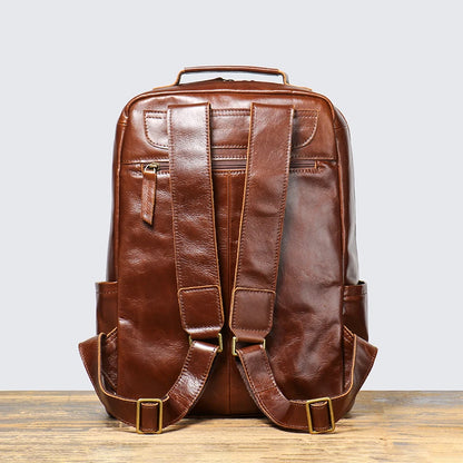 Vintage Cowhide Leather Backpack – Unisex 15'' Laptop Travel Bag