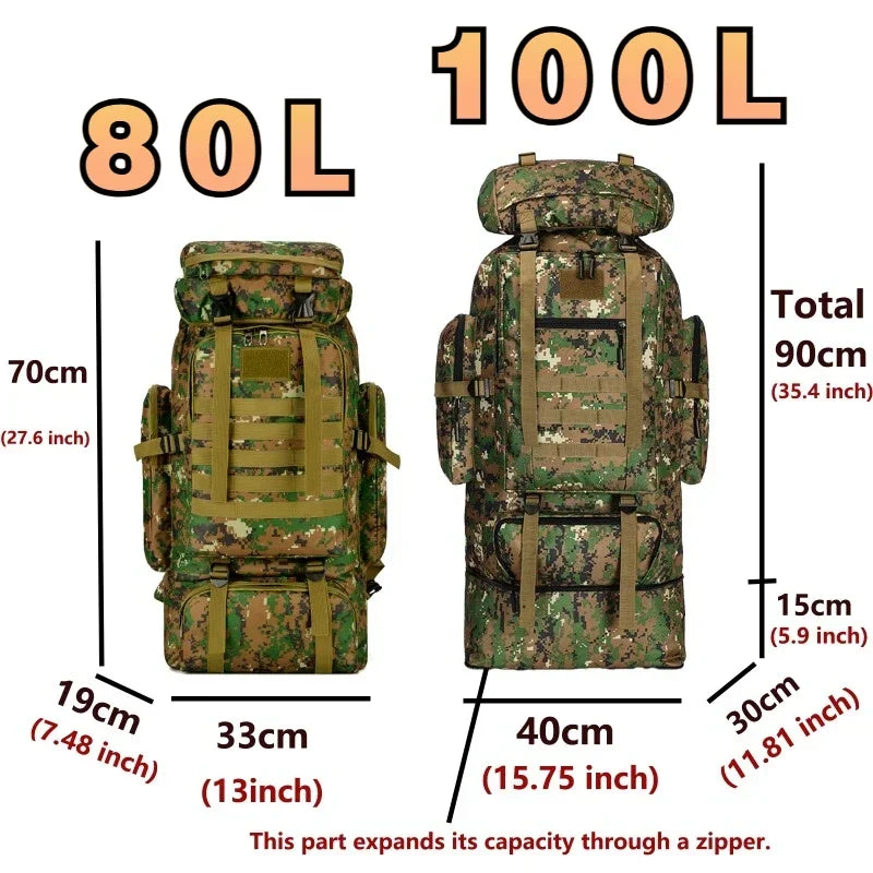 80L/100L Trekking Bag Large Capacity for Outdoors Hiking & Camping