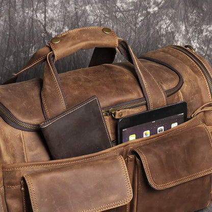 LUOKIR Genuine Leather Men's Shoulder Duffle Bag