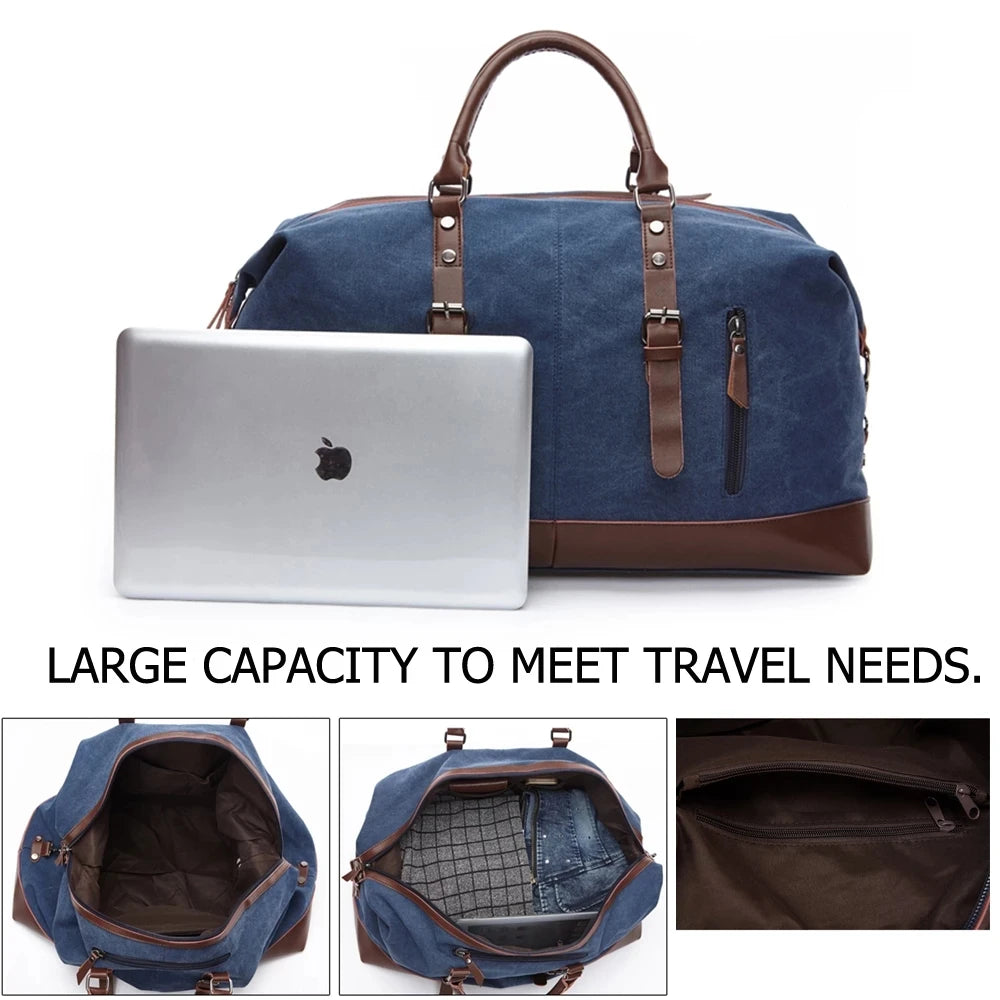 MARKROYAL Canvas Leather Men Carry On Luggage Bag