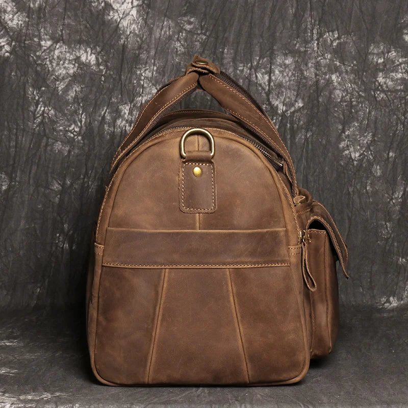 LUOKIR Genuine Leather Men's Shoulder Duffle Bag