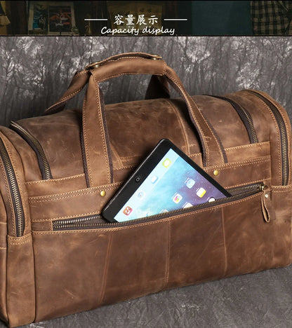 LUOKIR Genuine Leather Men's Shoulder Duffle Bag