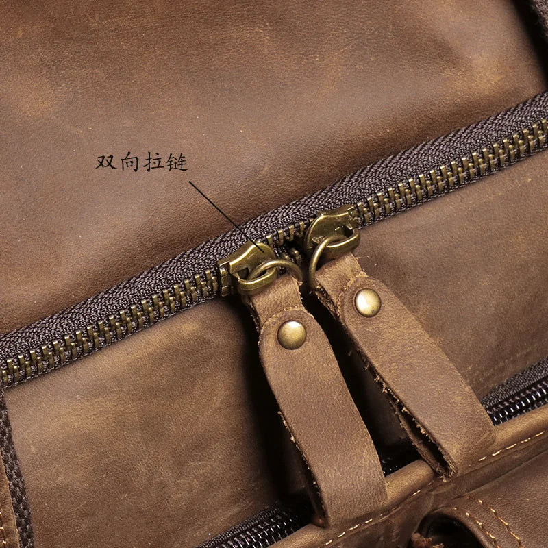 LUOKIR Genuine Leather Men's Shoulder Duffle Bag