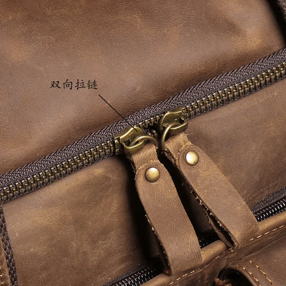 LUOKIR Genuine Leather Men's Shoulder Duffle Bag