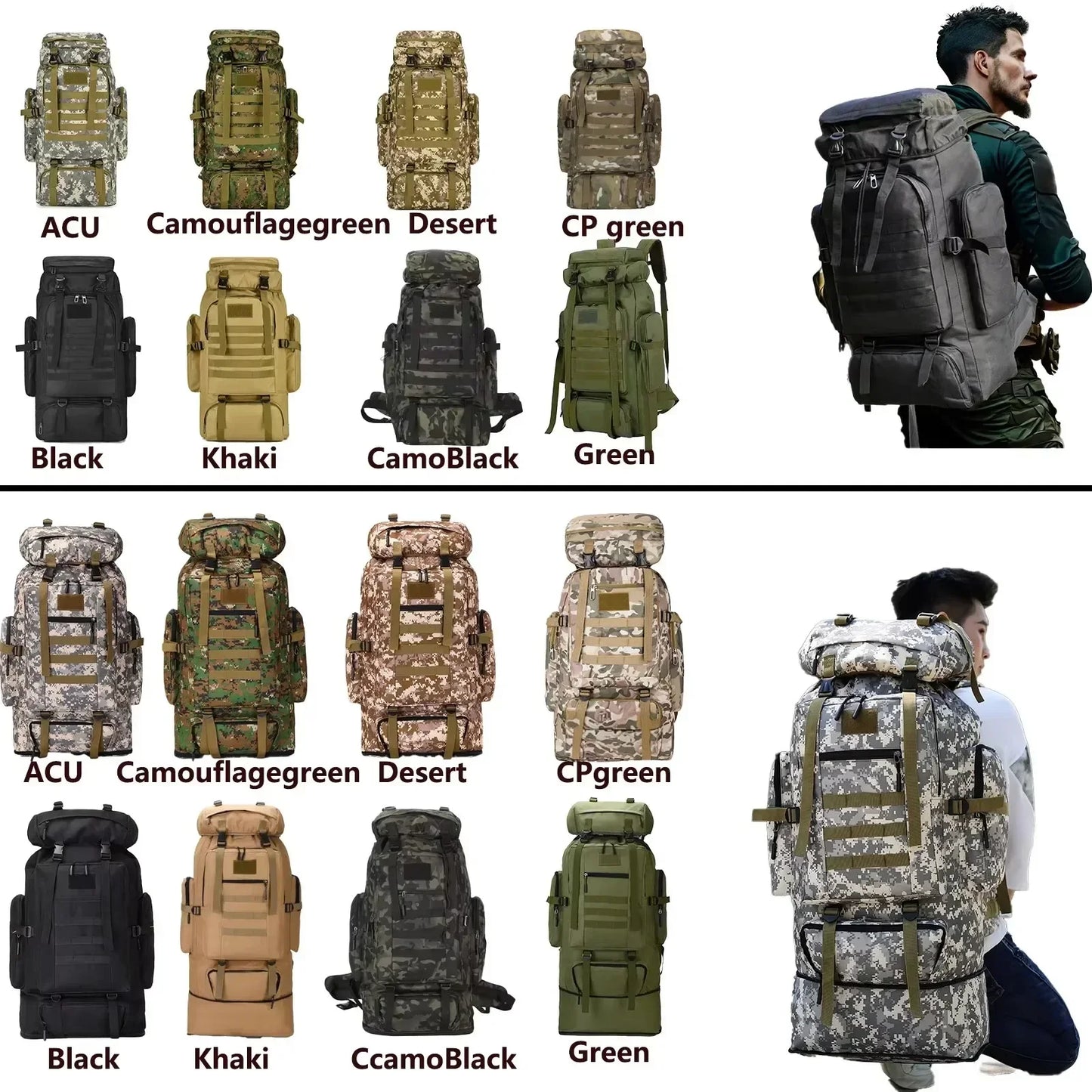 80L/100L Trekking Bag Large Capacity for Outdoors Hiking & Camping