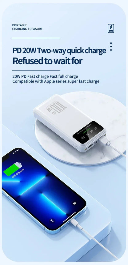 100W Super Fast Charging Power Bank 30000mAh with LED Ligh for Apple & Android