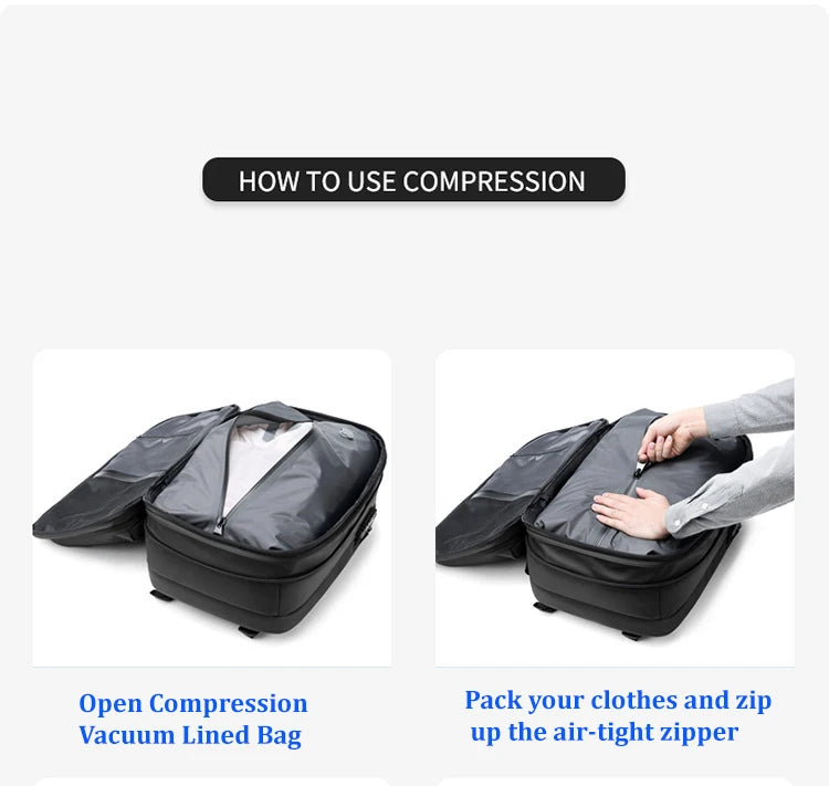 Men Travel Backpack with vacuum compression 17" Laptop Backpack