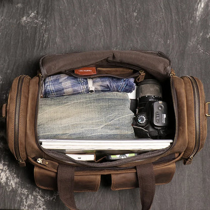 LUOKIR Genuine Leather Men's Shoulder Duffle Bag