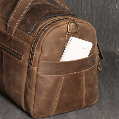 LUOKIR Genuine Leather Men's Shoulder Duffle Bag
