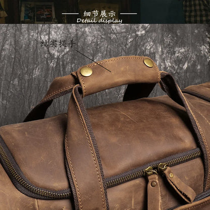 LUOKIR Genuine Leather Men's Shoulder Duffle Bag