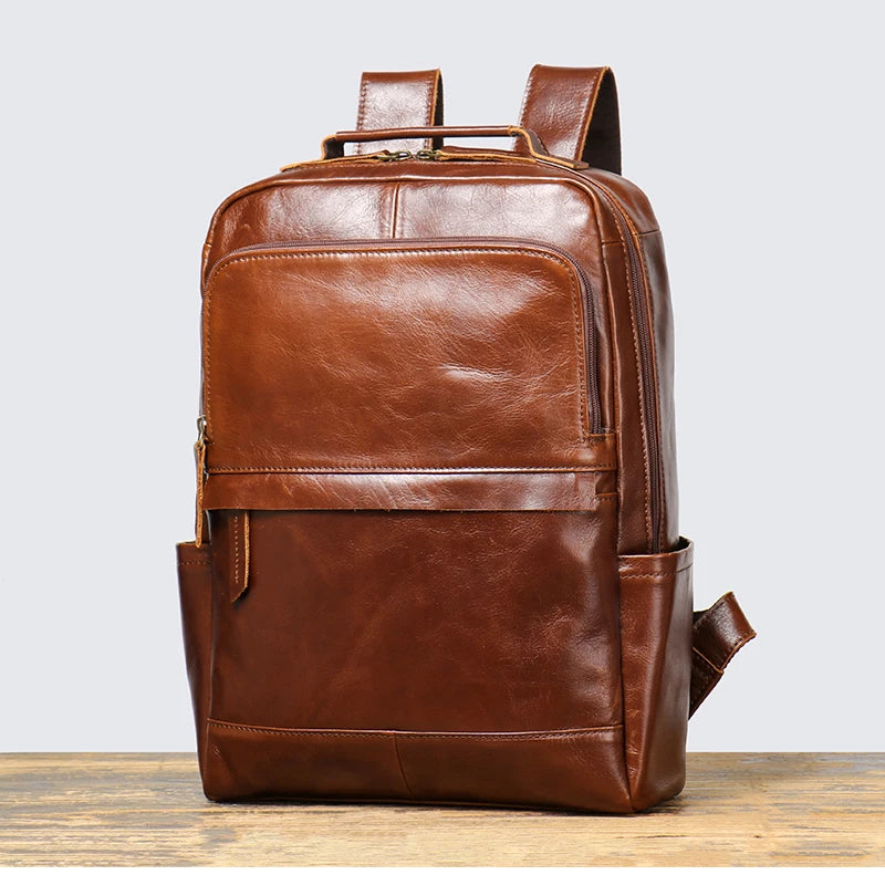 Vintage Cowhide Leather Backpack – Unisex 15'' Laptop Travel Bag