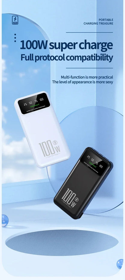 100W Super Fast Charging Power Bank 30000mAh with LED Ligh for Apple & Android