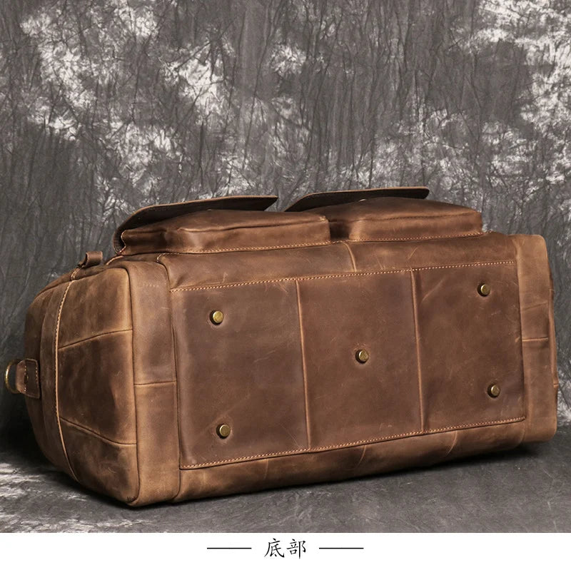 LUOKIR Genuine Leather Men's Shoulder Duffle Bag