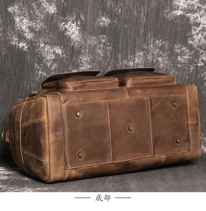 LUOKIR Genuine Leather Men's Shoulder Duffle Bag