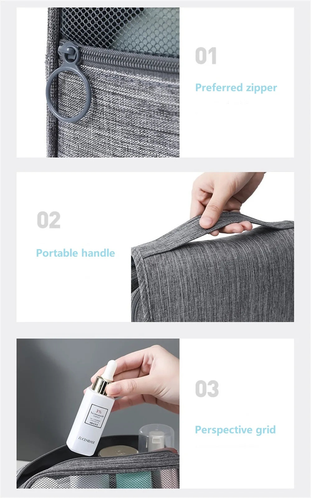 Portable Toiletry Washbag with Hanging Hook