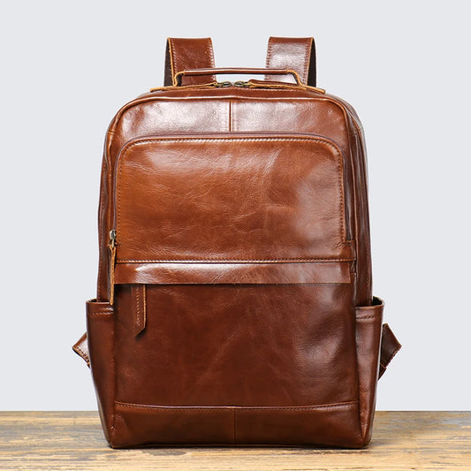 Vintage Cowhide Leather Backpack – Unisex 15'' Laptop Travel Bag