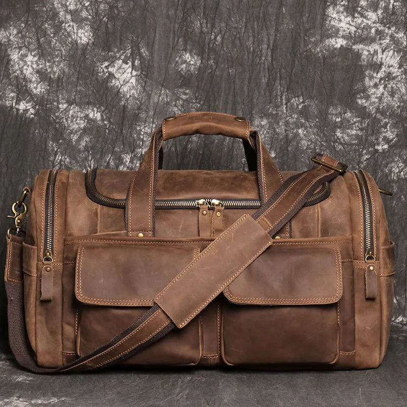 LUOKIR Genuine Leather Men's Shoulder Duffle Bag